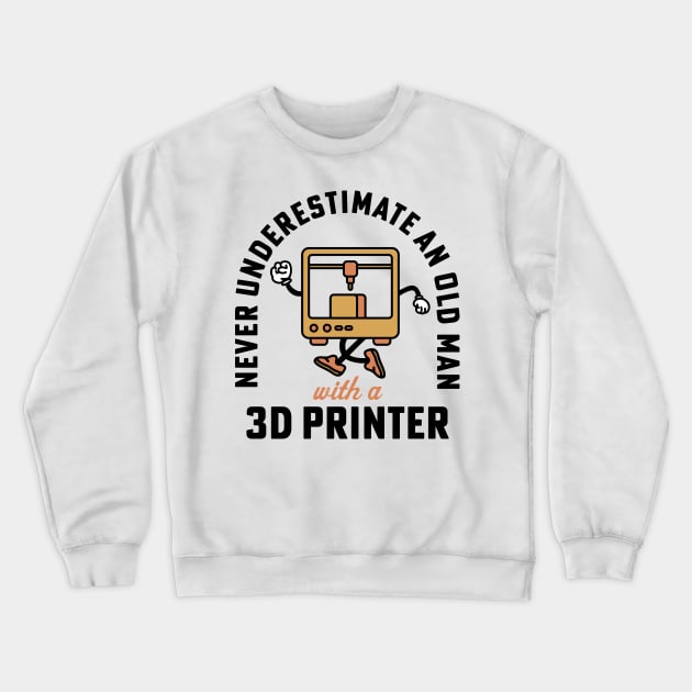 3D Printing Old Man with a 3D Printer 3D Filament Crewneck Sweatshirt by PodDesignShop